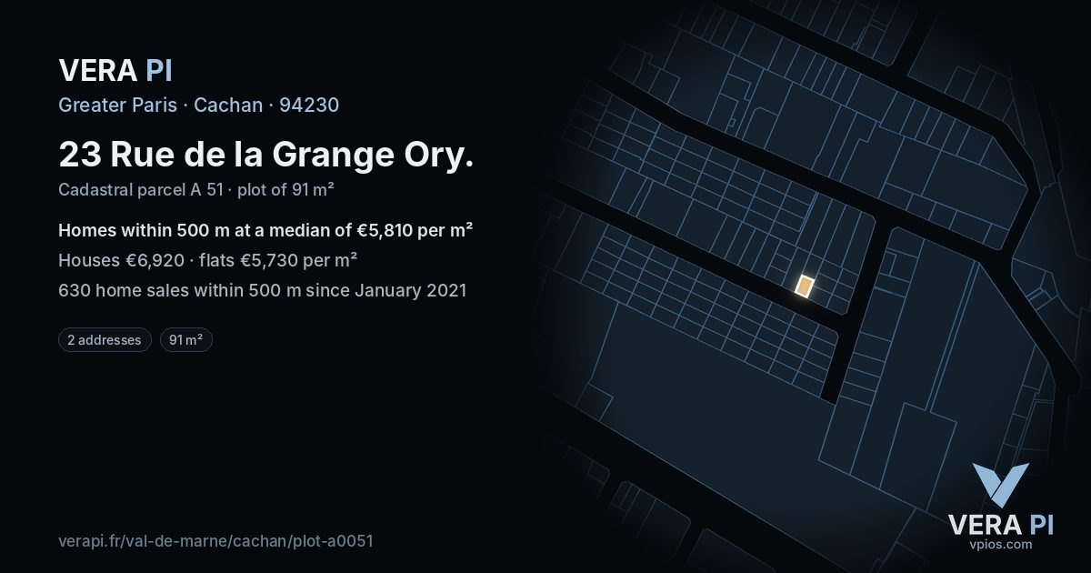 23 Rue de la Grange Ory, Cachan at night – the plot lit, the parcels around coloured by the prices near them