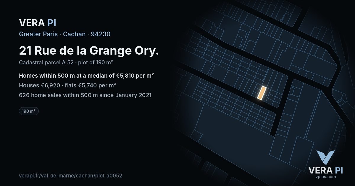21 Rue de la Grange Ory, Cachan at night – the plot lit, the parcels around coloured by the prices near them