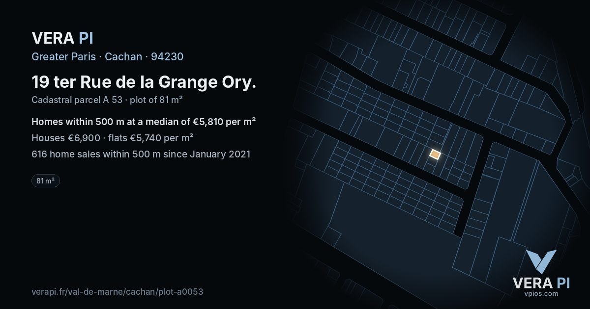19 ter Rue de la Grange Ory, Cachan at night – the plot lit, the parcels around coloured by the prices near them