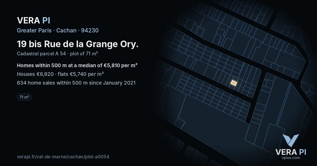 19 bis Rue de la Grange Ory, Cachan at night – the plot lit, the parcels around coloured by the prices near them