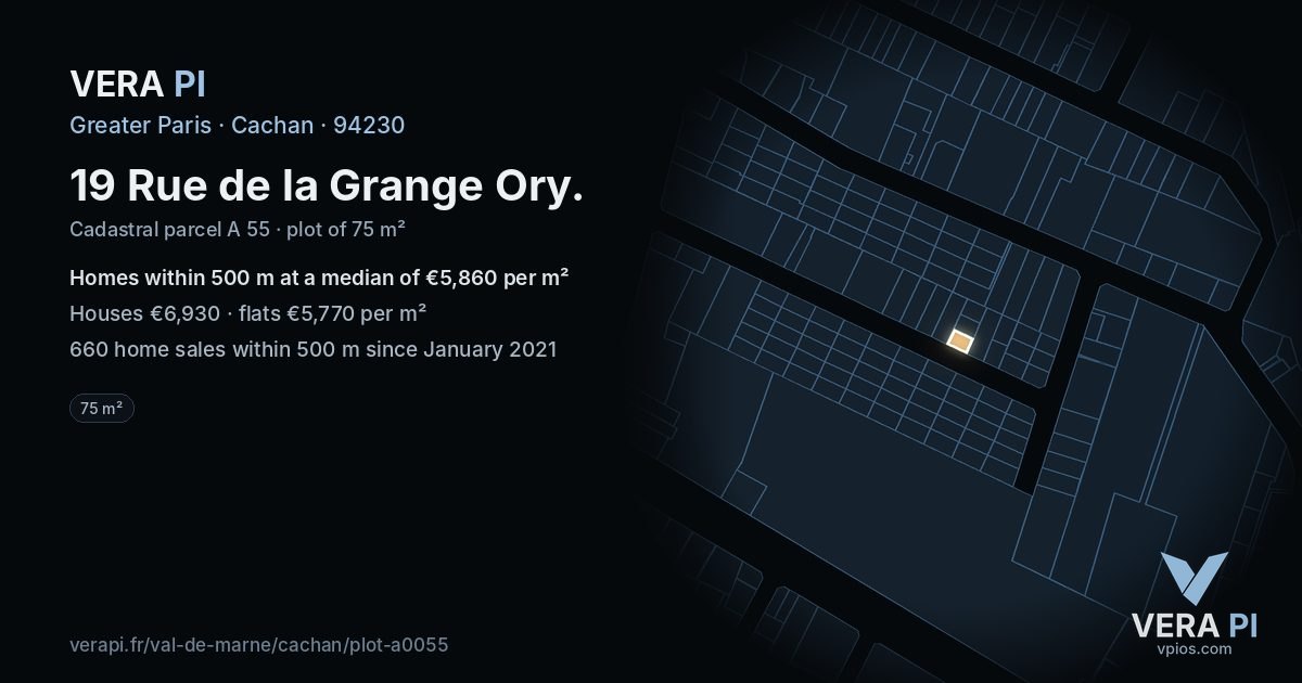 19 Rue de la Grange Ory, Cachan at night – the plot lit, the parcels around coloured by the prices near them