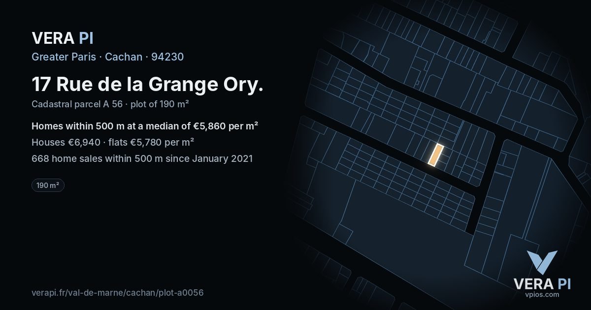 17 Rue de la Grange Ory, Cachan at night – the plot lit, the parcels around coloured by the prices near them
