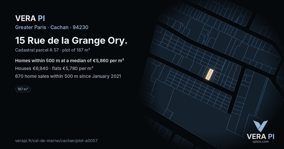 15 Rue de la Grange Ory, Cachan at night – the plot lit, the parcels around coloured by the prices near them