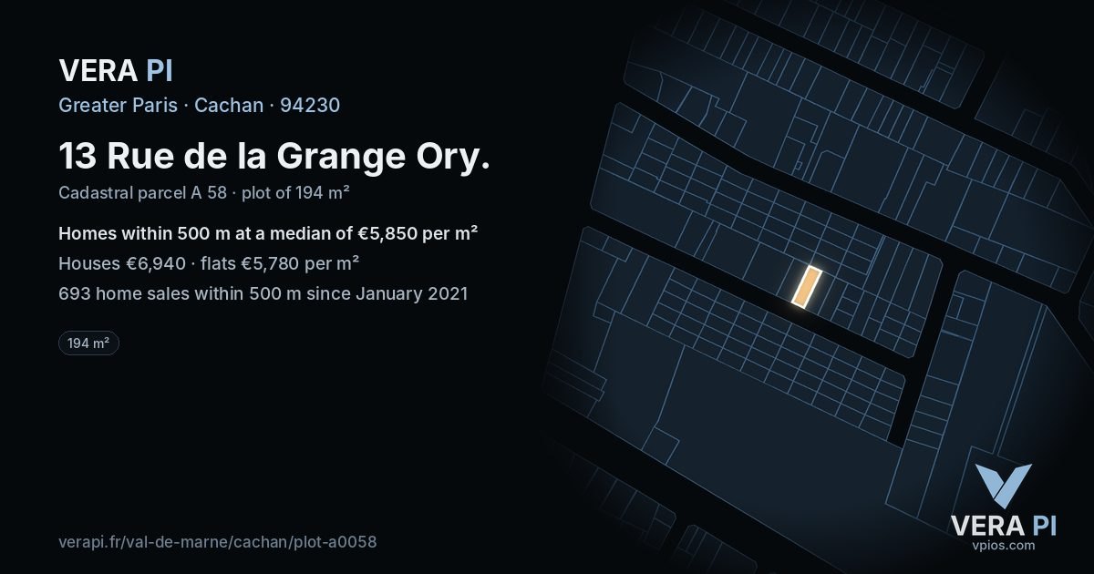 13 Rue de la Grange Ory, Cachan at night – the plot lit, the parcels around coloured by the prices near them