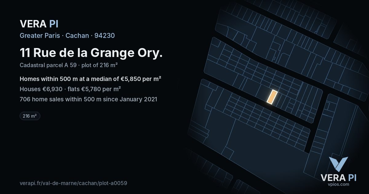 11 Rue de la Grange Ory, Cachan at night – the plot lit, the parcels around coloured by the prices near them