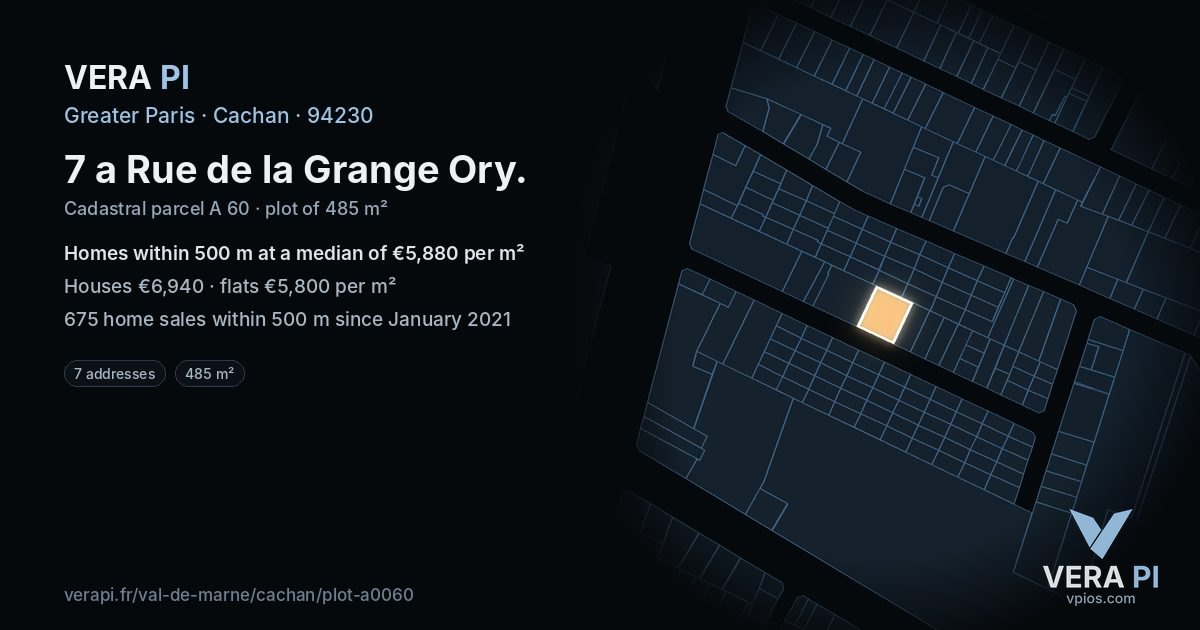 7 a Rue de la Grange Ory, Cachan at night – the plot lit, the parcels around coloured by the prices near them