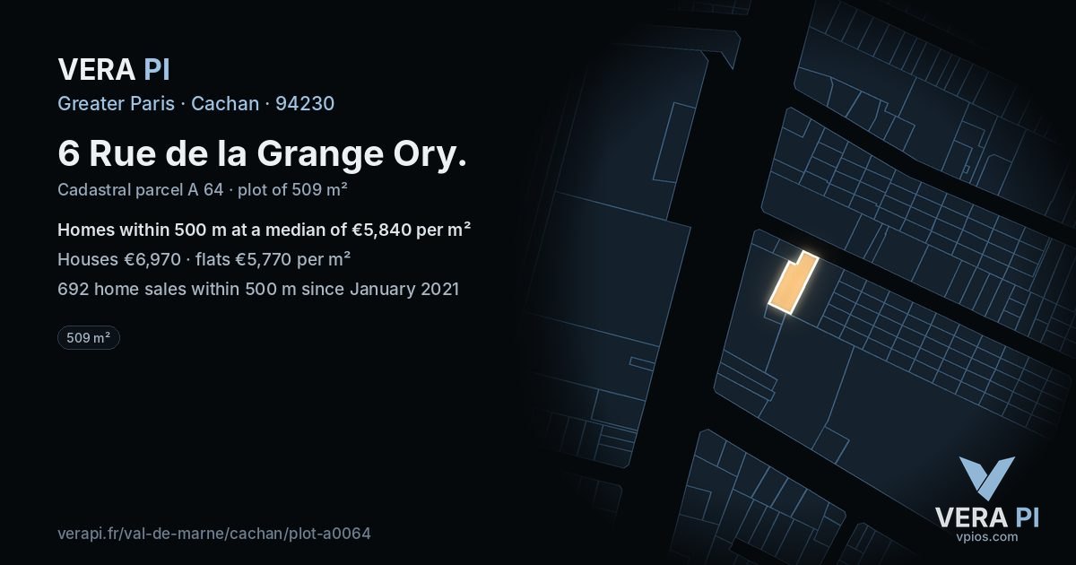 6 Rue de la Grange Ory, Cachan at night – the plot lit, the parcels around coloured by the prices near them