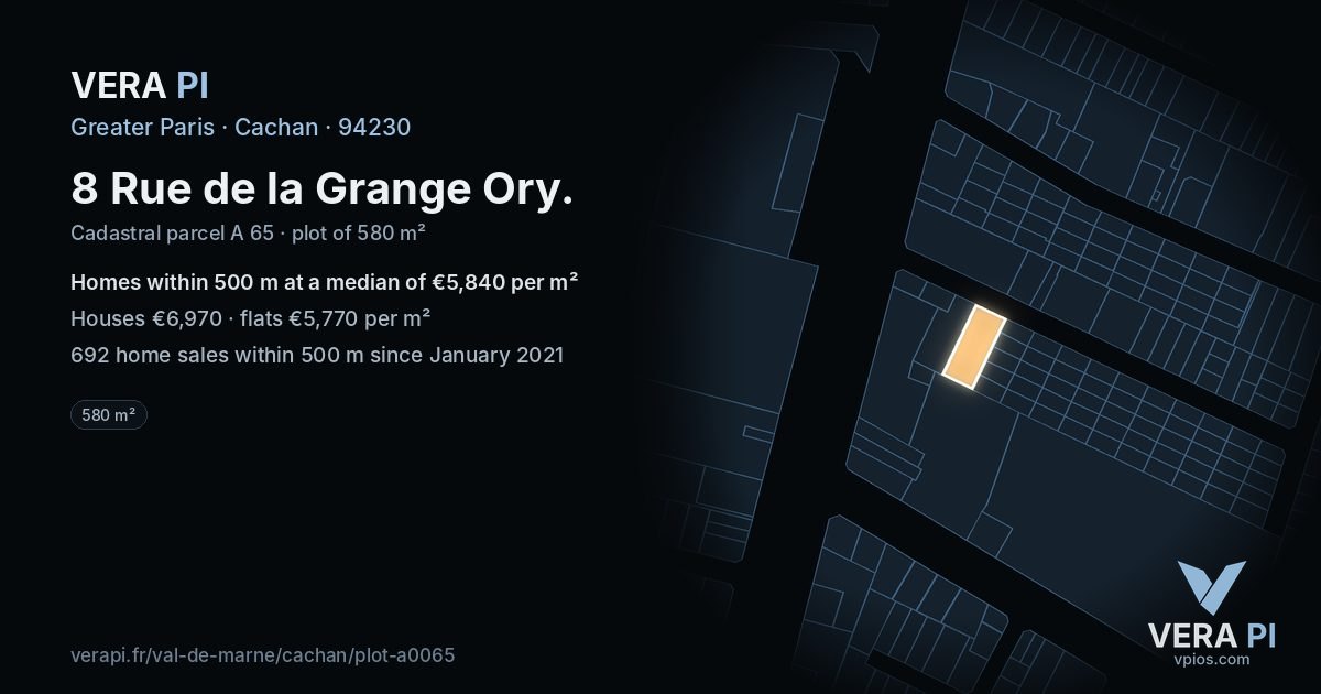 8 Rue de la Grange Ory, Cachan at night – the plot lit, the parcels around coloured by the prices near them