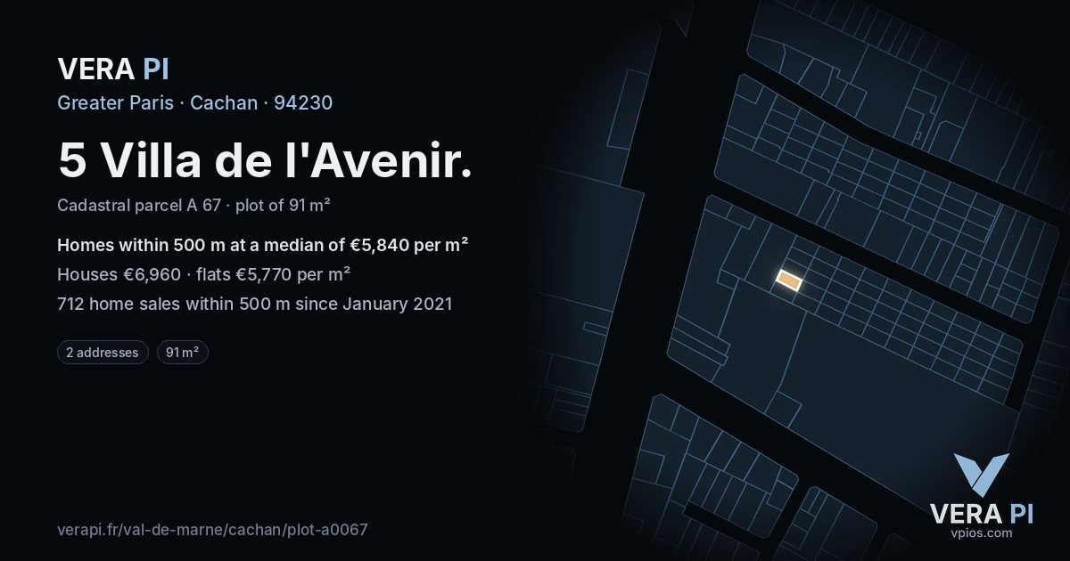 5 Villa de l'Avenir, Cachan at night – the plot lit, the parcels around coloured by the prices near them
