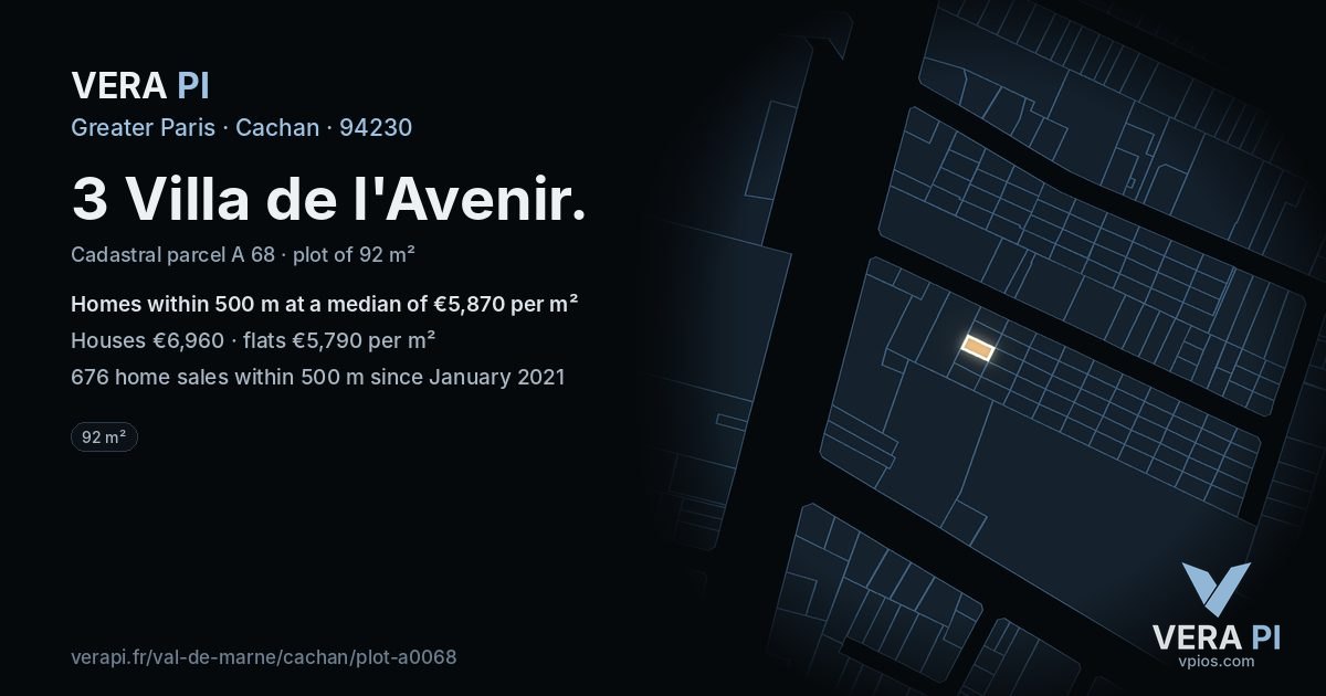 3 Villa de l'Avenir, Cachan at night – the plot lit, the parcels around coloured by the prices near them