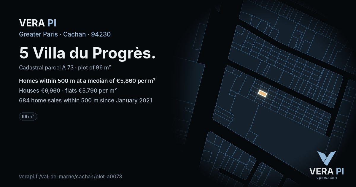 5 Villa du Progrès, Cachan at night – the plot lit, the parcels around coloured by the prices near them