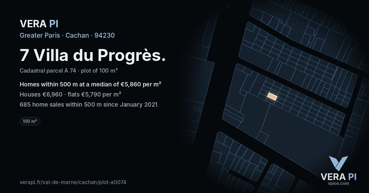 7 Villa du Progrès, Cachan at night – the plot lit, the parcels around coloured by the prices near them