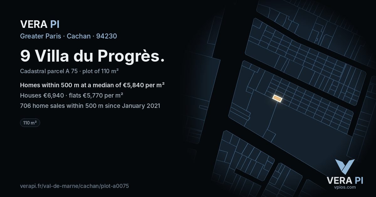 9 Villa du Progrès, Cachan at night – the plot lit, the parcels around coloured by the prices near them