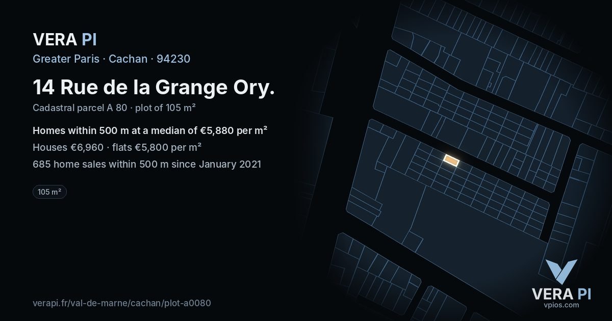 14 Rue de la Grange Ory, Cachan at night – the plot lit, the parcels around coloured by the prices near them