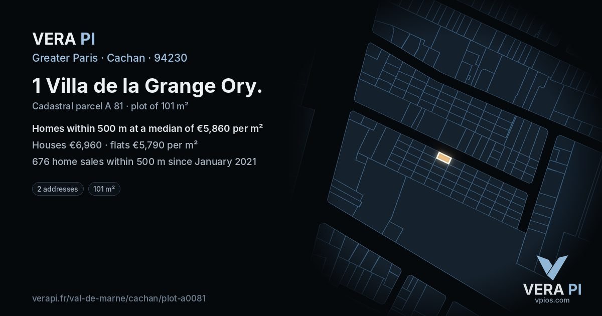 1 Villa de la Grange Ory, Cachan at night – the plot lit, the parcels around coloured by the prices near them