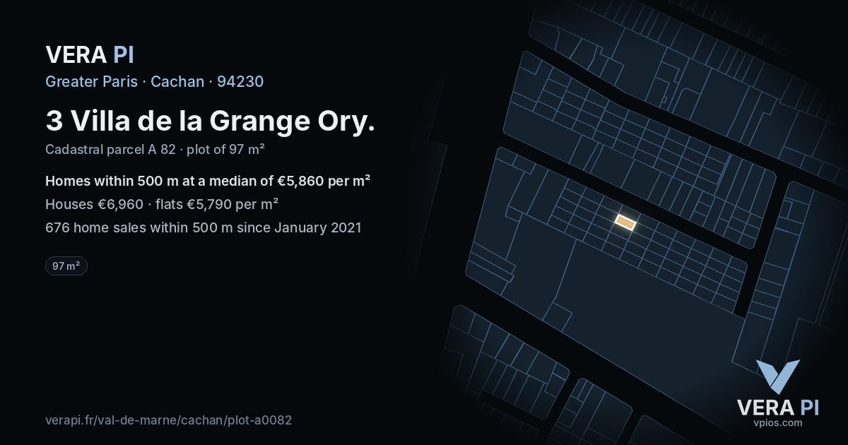 3 Villa de la Grange Ory, Cachan at night – the plot lit, the parcels around coloured by the prices near them