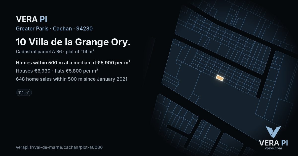 10 Villa de la Grange Ory, Cachan at night – the plot lit, the parcels around coloured by the prices near them