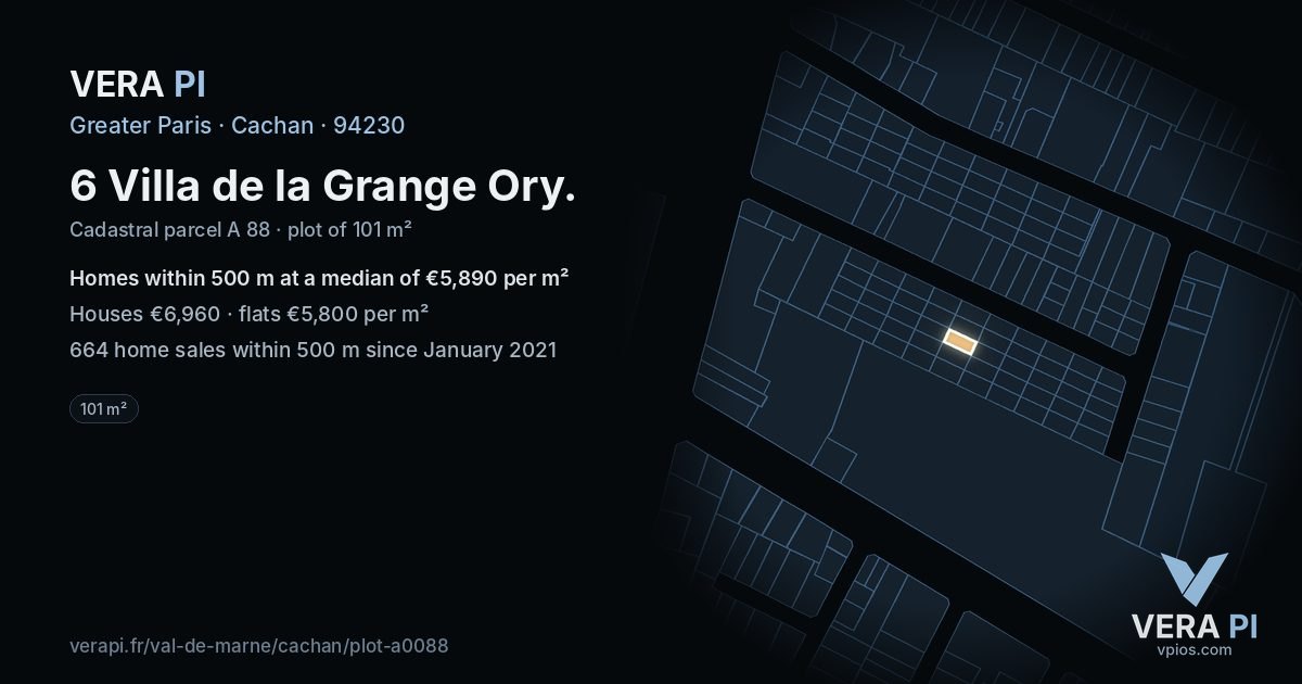 6 Villa de la Grange Ory, Cachan at night – the plot lit, the parcels around coloured by the prices near them