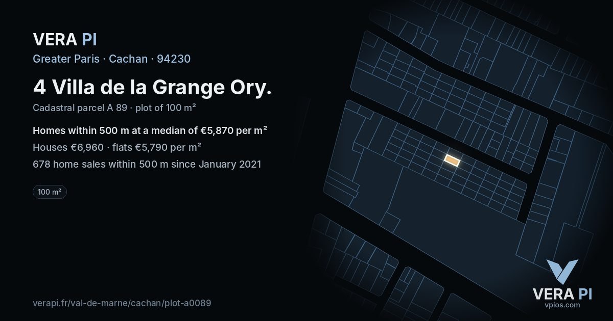 4 Villa de la Grange Ory, Cachan at night – the plot lit, the parcels around coloured by the prices near them
