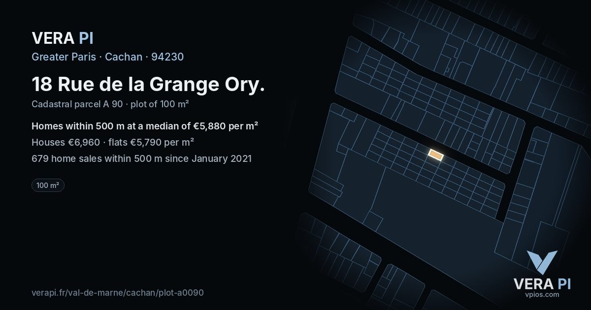 18 Rue de la Grange Ory, Cachan at night – the plot lit, the parcels around coloured by the prices near them
