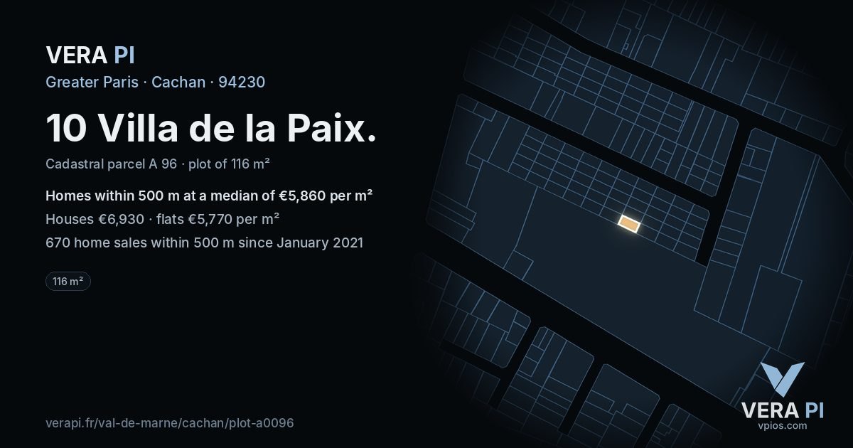 10 Villa de la Paix, Cachan at night – the plot lit, the parcels around coloured by the prices near them