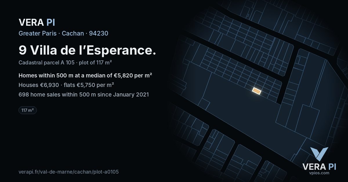 9 Villa de l’Esperance, Cachan at night – the plot lit, the parcels around coloured by the prices near them