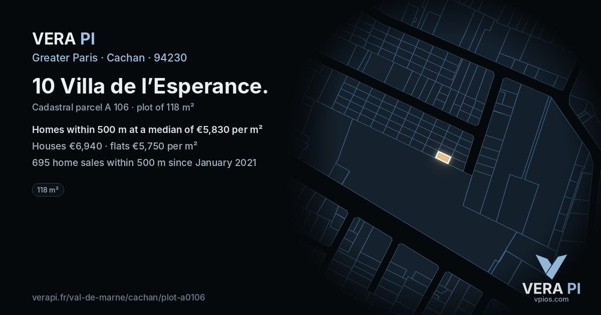 10 Villa de l’Esperance, Cachan at night – the plot lit, the parcels around coloured by the prices near them