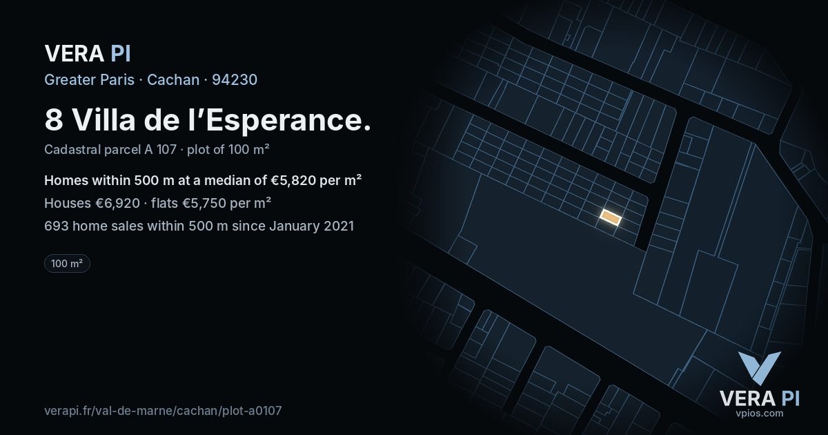 8 Villa de l’Esperance, Cachan at night – the plot lit, the parcels around coloured by the prices near them