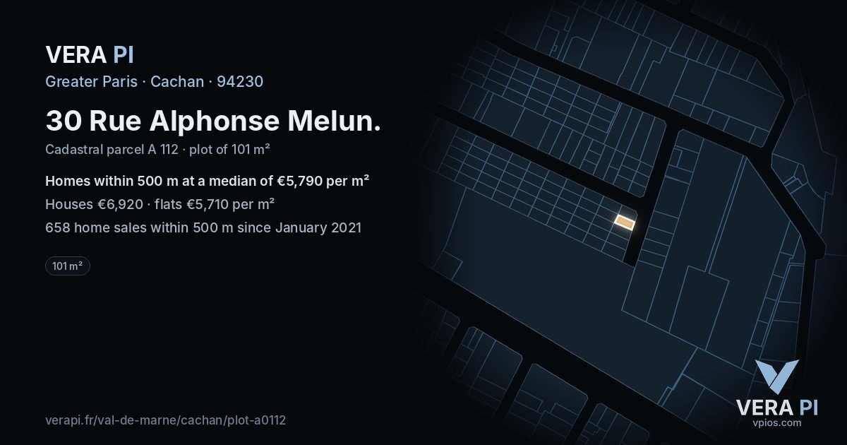 30 Rue Alphonse Melun, Cachan at night – the plot lit, the parcels around coloured by the prices near them
