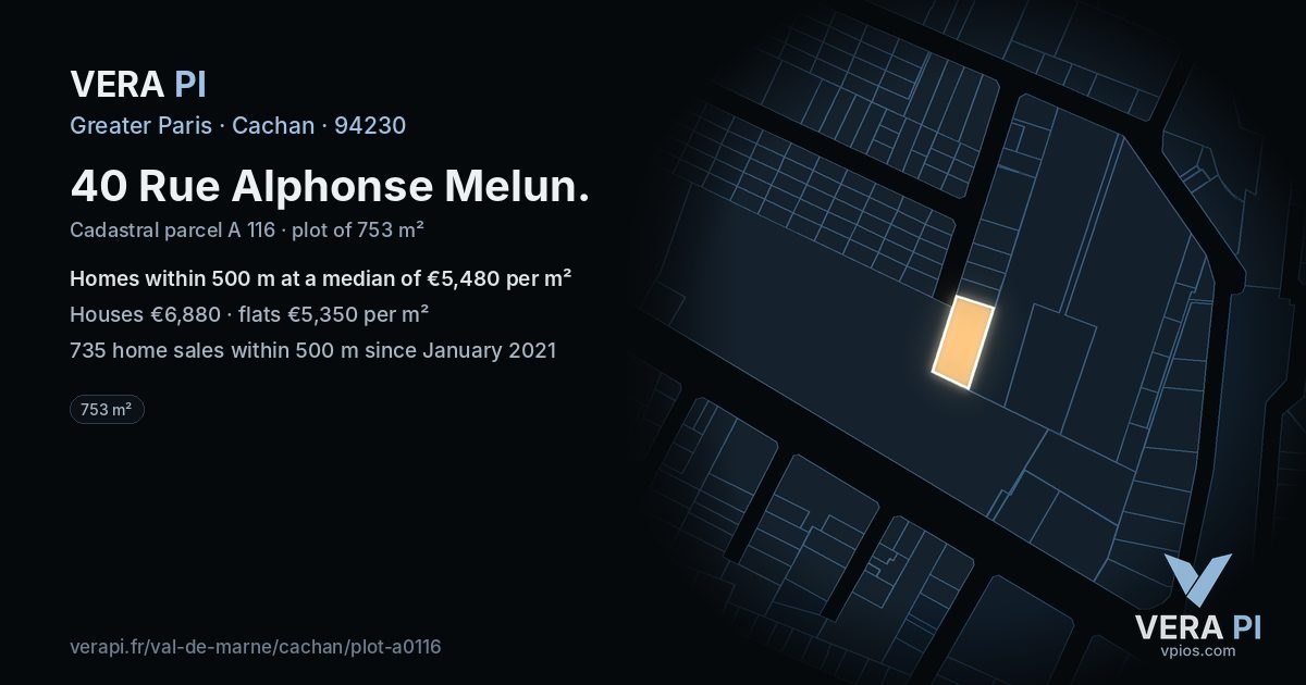 40 Rue Alphonse Melun, Cachan at night – the plot lit, the parcels around coloured by the prices near them