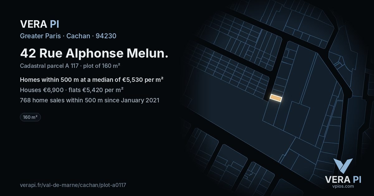 42 Rue Alphonse Melun, Cachan at night – the plot lit, the parcels around coloured by the prices near them