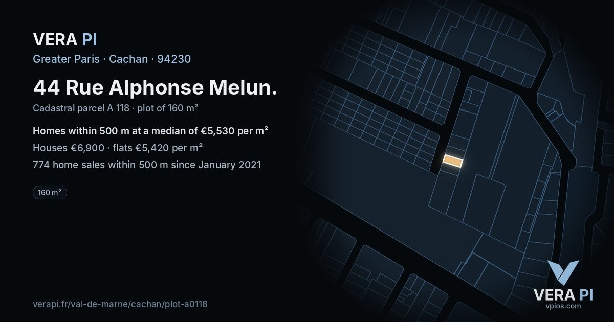 44 Rue Alphonse Melun, Cachan at night – the plot lit, the parcels around coloured by the prices near them