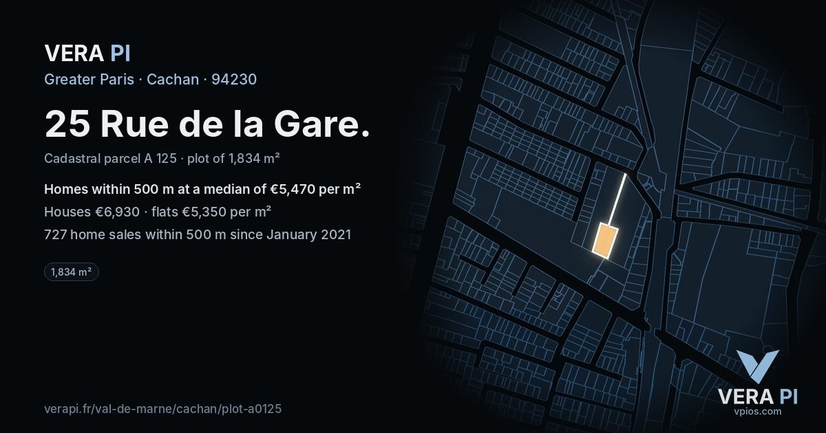 25 Rue de la Gare, Cachan at night – the plot lit, the parcels around coloured by the prices near them