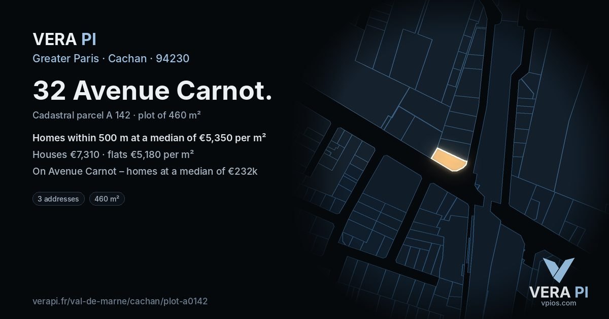 32 Avenue Carnot, Cachan at night – the plot lit, the parcels around coloured by the prices near them