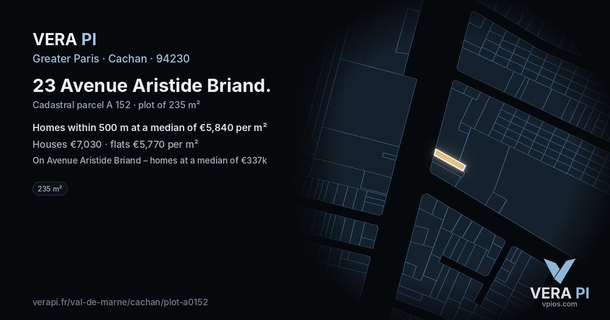 23 Avenue Aristide Briand, Cachan at night – the plot lit, the parcels around coloured by the prices near them