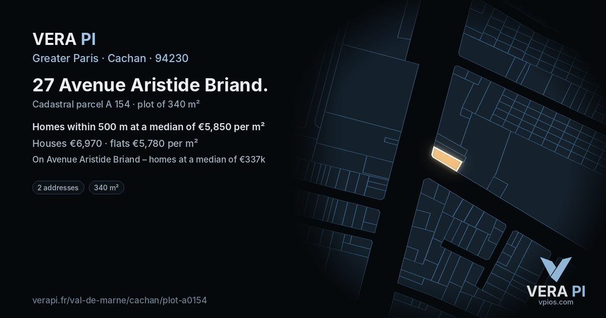 27 Avenue Aristide Briand, Cachan at night – the plot lit, the parcels around coloured by the prices near them