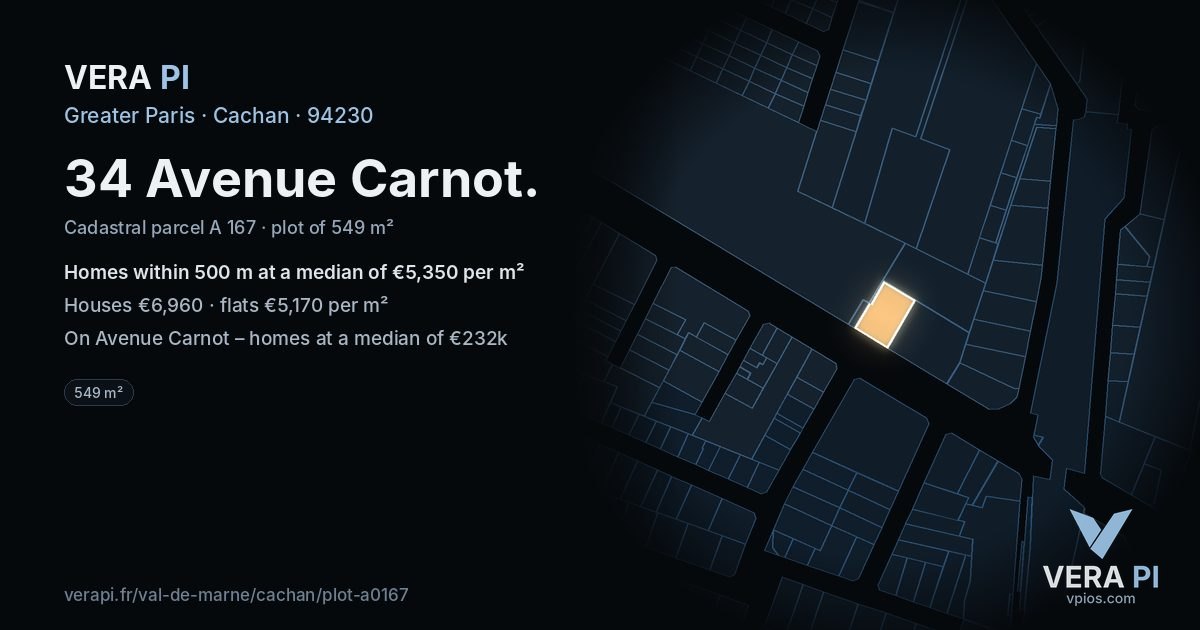34 Avenue Carnot, Cachan at night – the plot lit, the parcels around coloured by the prices near them