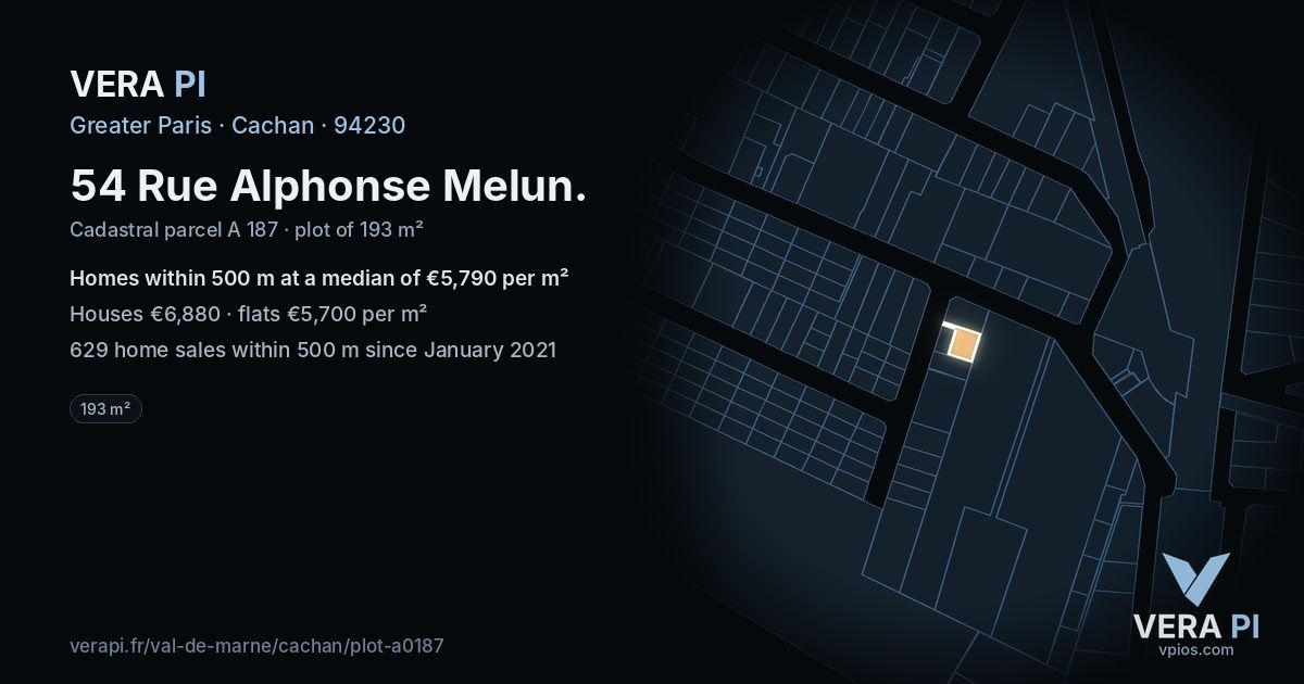 54 Rue Alphonse Melun, Cachan at night – the plot lit, the parcels around coloured by the prices near them