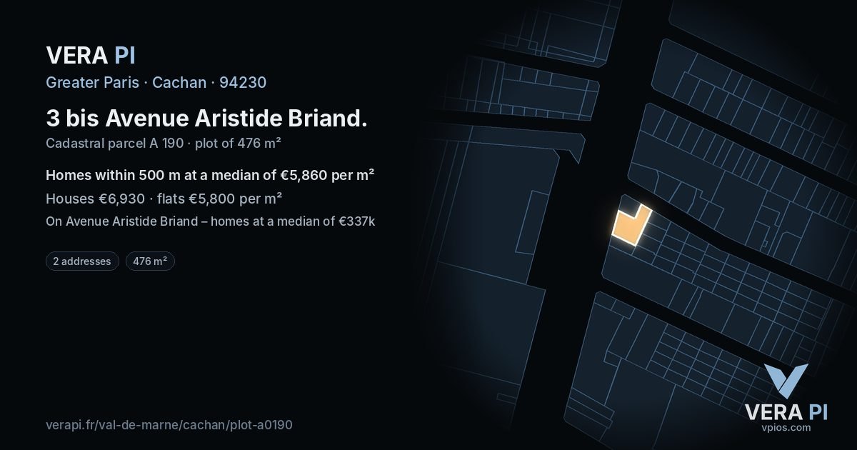 3 bis Avenue Aristide Briand, Cachan at night – the plot lit, the parcels around coloured by the prices near them