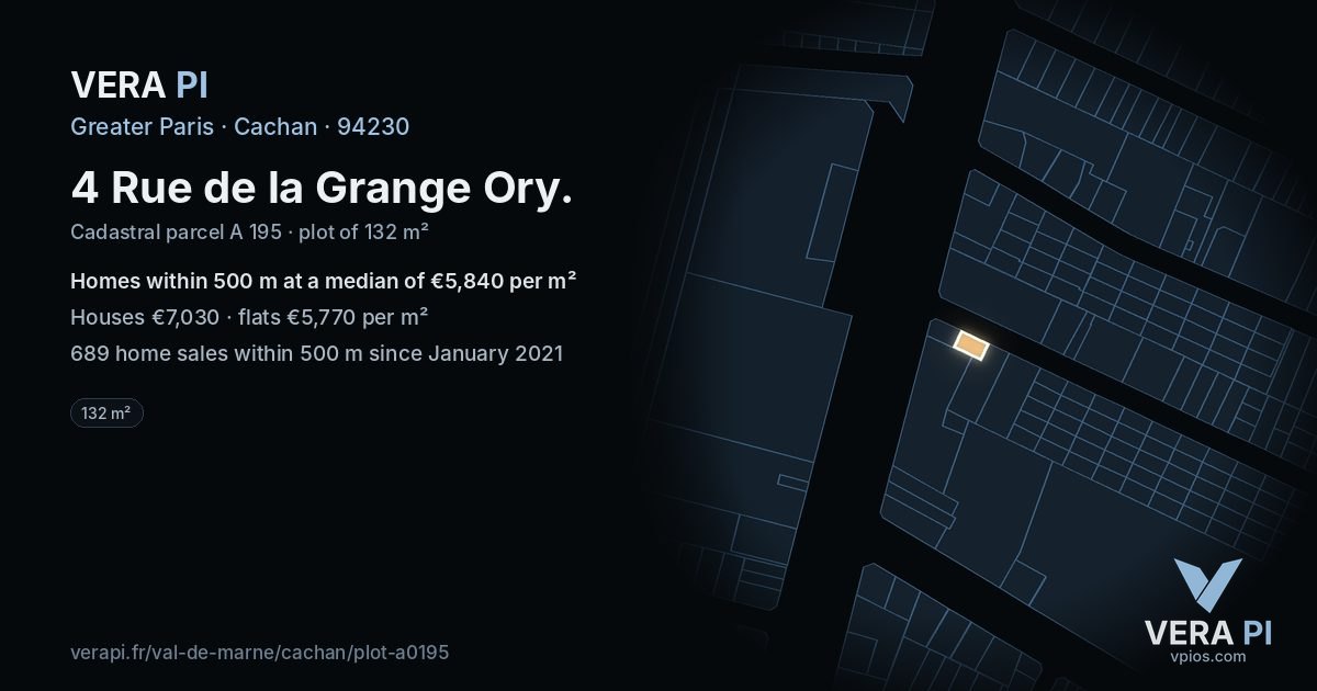 4 Rue de la Grange Ory, Cachan at night – the plot lit, the parcels around coloured by the prices near them