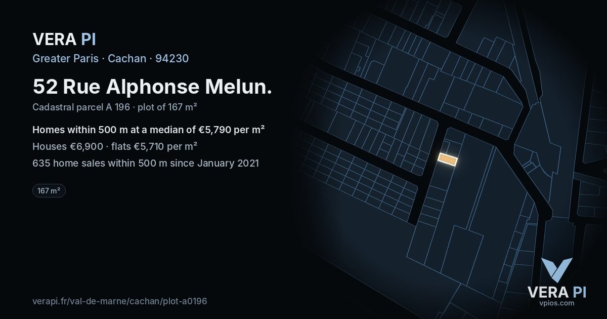 52 Rue Alphonse Melun, Cachan at night – the plot lit, the parcels around coloured by the prices near them