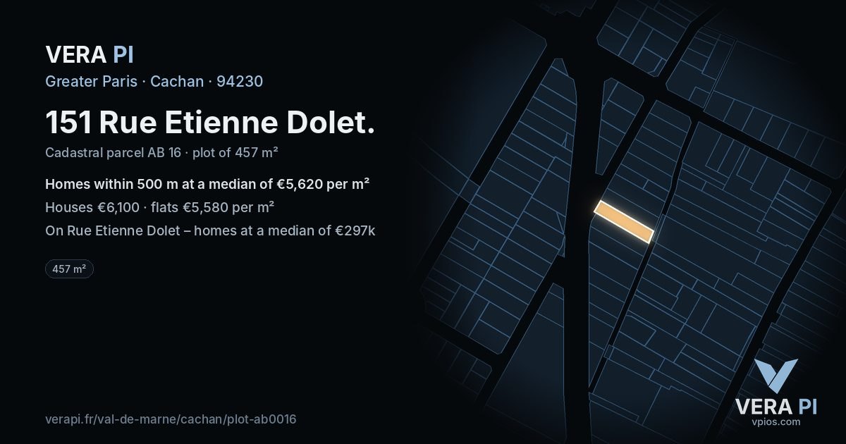 151 Rue Etienne Dolet, Cachan at night – the plot lit, the parcels around coloured by the prices near them