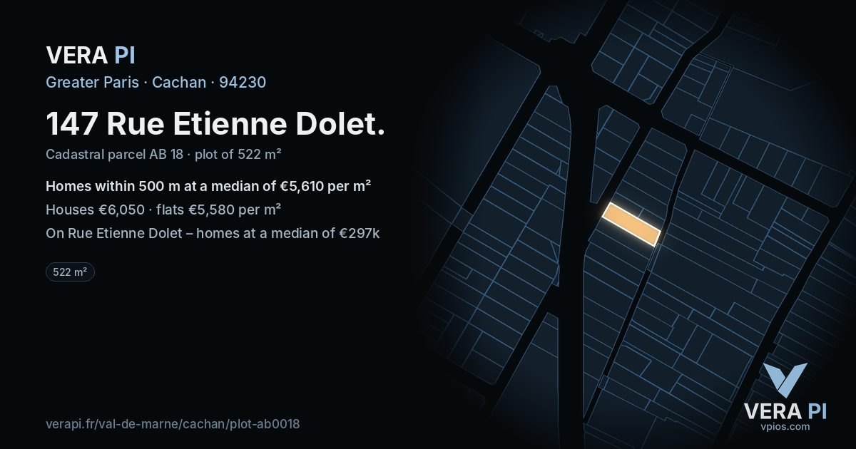 147 Rue Etienne Dolet, Cachan at night – the plot lit, the parcels around coloured by the prices near them