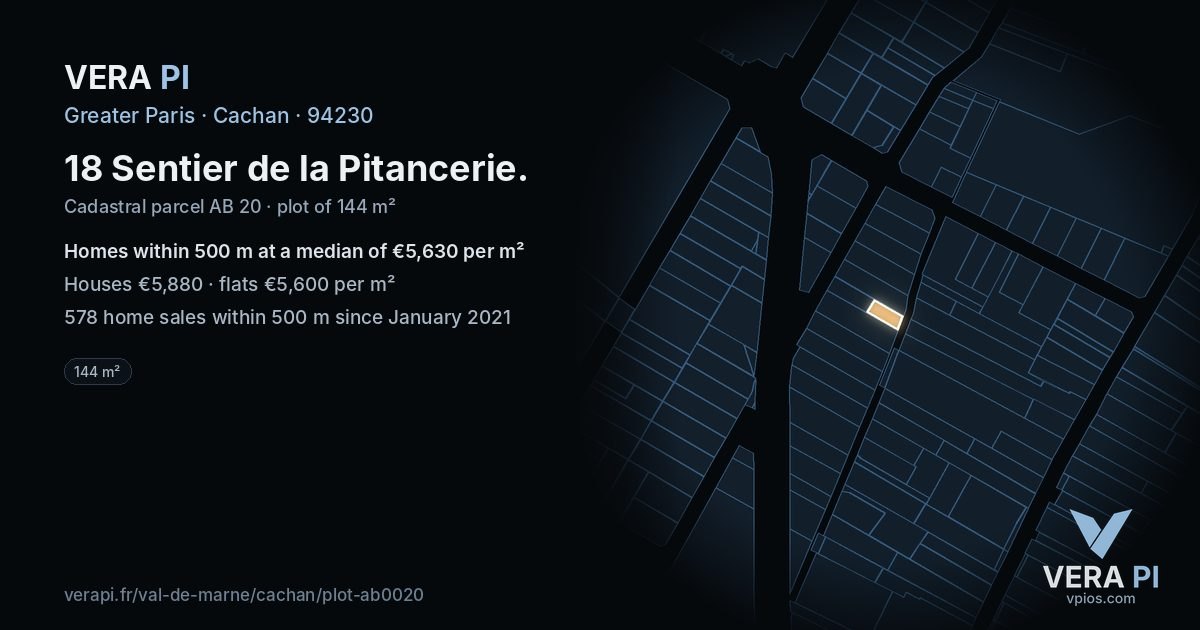 18 Sentier de la Pitancerie, Cachan at night – the plot lit, the parcels around coloured by the prices near them