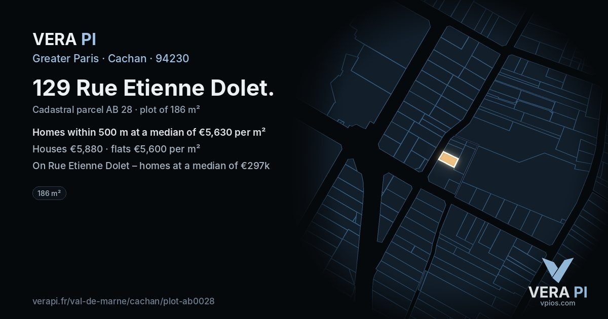 129 Rue Etienne Dolet, Cachan at night – the plot lit, the parcels around coloured by the prices near them
