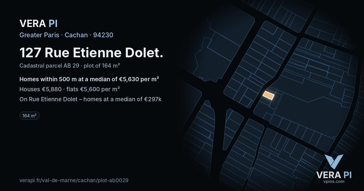 127 Rue Etienne Dolet, Cachan at night – the plot lit, the parcels around coloured by the prices near them