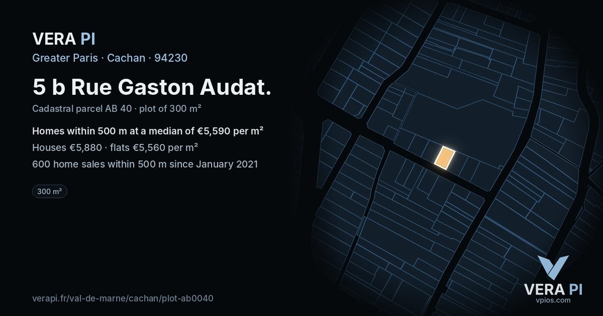 5 b Rue Gaston Audat, Cachan at night – the plot lit, the parcels around coloured by the prices near them