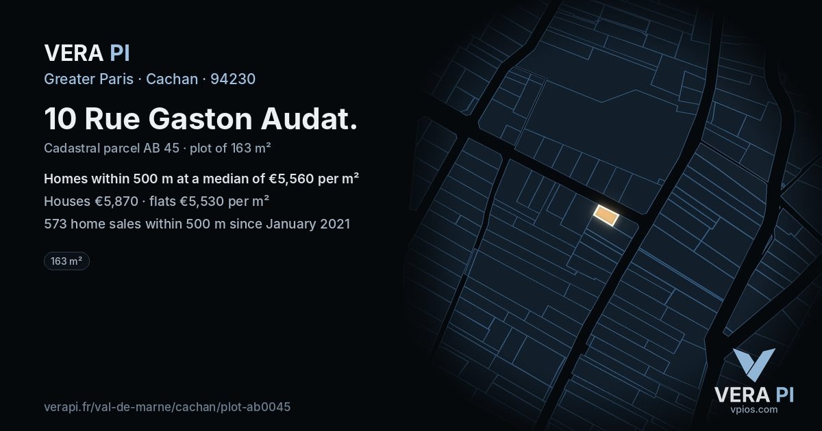 10 Rue Gaston Audat, Cachan at night – the plot lit, the parcels around coloured by the prices near them