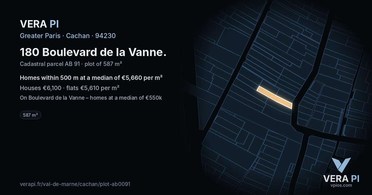 180 Boulevard de la Vanne, Cachan at night – the plot lit, the parcels around coloured by the prices near them