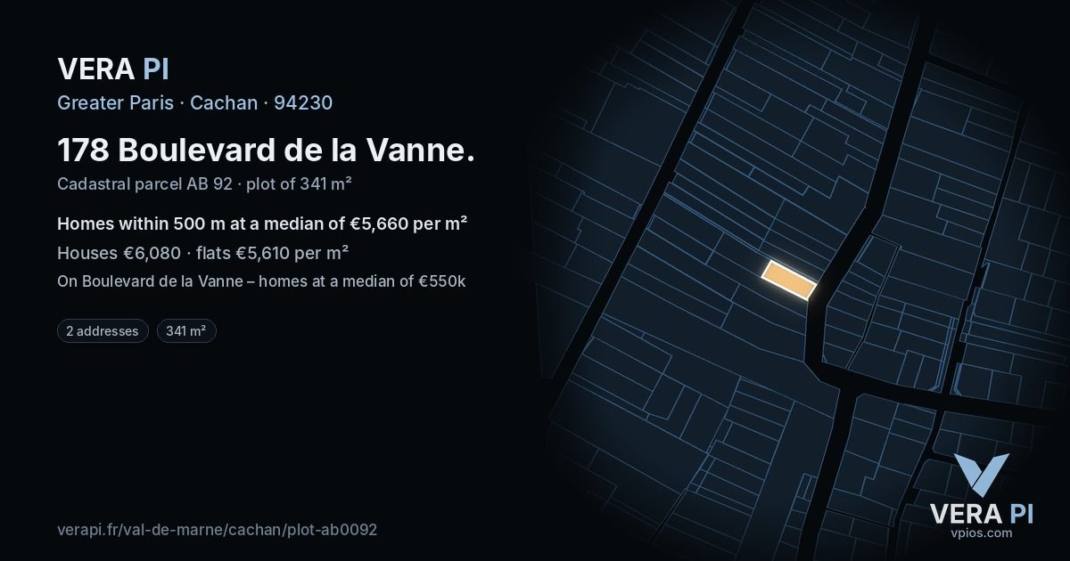 178 Boulevard de la Vanne, Cachan at night – the plot lit, the parcels around coloured by the prices near them